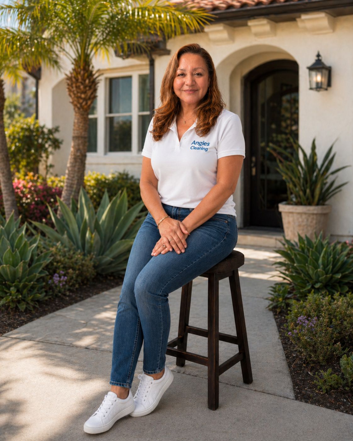 Portrait of Angie Anguiano in front of a San Gabriel Valley home